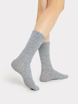Цена за 5 пар! Носки женские серые из вискозы с ангорой и ажурным рисунком
