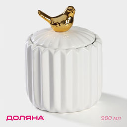Банка для сыпучих Доляна Золотое крыло, 900 мл, 1217 см, керамика, белая