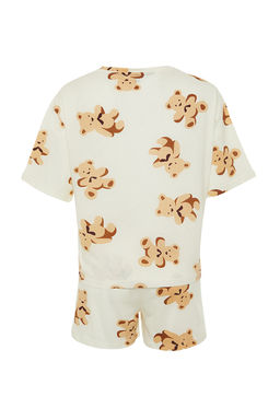 Ekru %100 Pamuklu Ay?c?kl? Sortlu Orme Pijama Tak?m? THMSS24PT00000