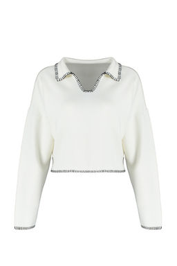 Ekru Polo Yaka Pamuklu Genis Kal?p Triko Kazak TWOAW24KZ00981 - Trendyolmilla фото 6