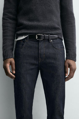 TOPSTITCHED LEATHER BELT