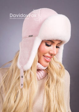 Ушанка норка трикотаж розовый жемчуг - Davidovfox фото 3