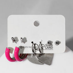 Набор серьги 3 пары Тинейдж сердца, цветочки, цвет малиново-голубой в золоте - Queen fair фото 2