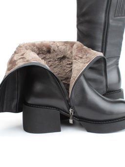 02-FI908-1M BLACK Сапоги зимние женские (натуральная кожа, натуральный мех)