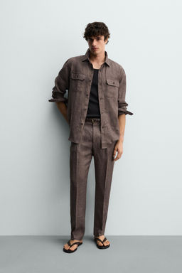 CAMISA REGULAR FIT 100% LINO / Marr?n vigor?