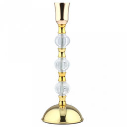 Подсвечник металлический "Магия" h25,3см, чаша д3,3см, h3,8см, пластмассовая/стеклянная ножка, нескользящее основание д9см, золотой, в коробке (Китай)