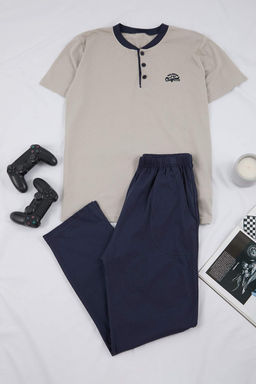 Gri Regular Dugmeli Yaka Orme Pijama Tak?m? TMNSS26PT00033