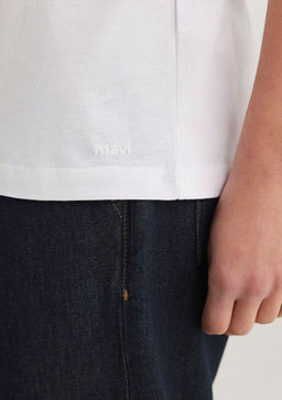 Beyaz Basic Tisort - Mavi фото 6