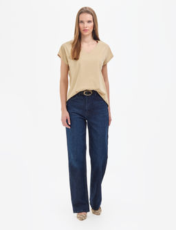 Bej Regular Fit V Yaka Basic Ti__rt