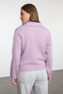 Lila Genis Kal?p Yumusak Dokulu Basic Triko Kazak TWOAW25KZ00023 - Trendyolmilla фото 5