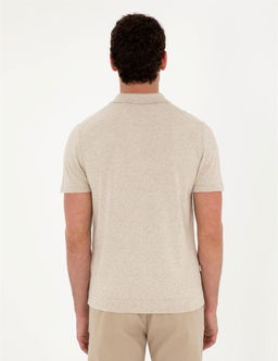 Bej Slim Fit D__meli Polo Yaka Keten Kar___ml_ Triko Ti__rt - Pierre cardin фото 5