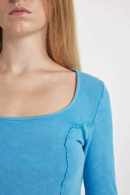 Крутая приталенная футболка в рубчик с длинными рукавами - Defacto фото 9