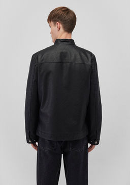 Dik Yaka Siyah Suni Deri Ceket - Mavi фото 4