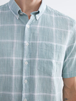 Regular Fit K?sa Kollu Ekose Poplin Erkek G?mlek