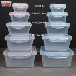 Салатник 5 штук квадратный с крышками / 905-5 /уп 36/ 220, 500, 900, 1500, 2500 мл