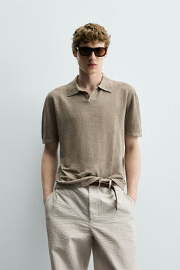 POLO PUNTO REGULAR FIT 100% LINO / Verde claro - Zara фото 3
