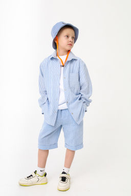 Рубашка-хенли Лен, голубой меланж - Inzibe фото 43