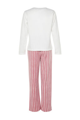 Trendyolmilla Beyaz Cizgili Polar K?sl?k Orme Pijama Tak?m? THMAW24PT00031 фото 8