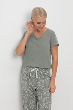 Е 20075/24/зеленый чай,тропические листья пижама жен