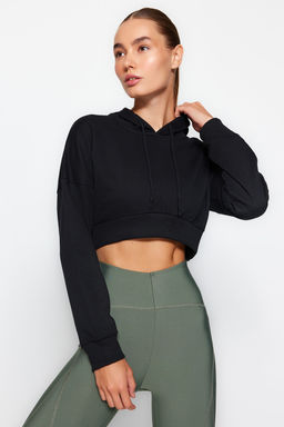 Siyah Crop Kapusonlu Ici Polarl? Orme Spor Sweatshirt TWOAW21SW0662 - Trendyolmilla фото 4