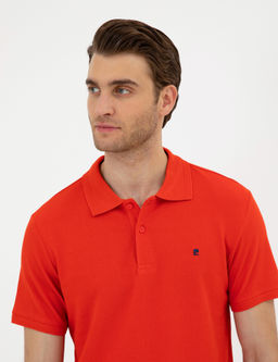 K_rm_z_ Slim Fit %100 Pamuk Polo Yaka Basic Ti__rt