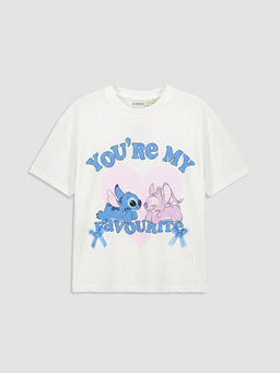 Stitch ve Angel Bask?l? K?z ?ocuk Ti??rt
