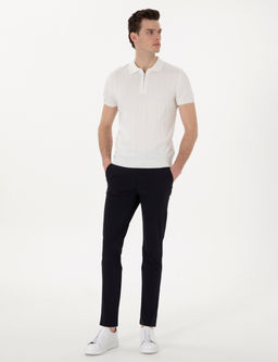 Ekru Slim Fit Fermuarl_ Polo Yaka Triko Ti__rt