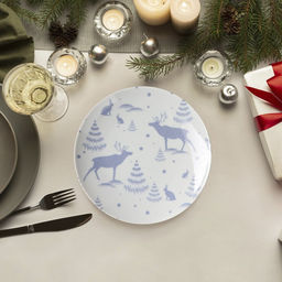 Тарелка новогодняя Добрушский завод Зимний лес, d=24 см, фарфор, синяя