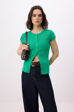 Trendyolmilla Siyah Dugmeli Fitted/Vucuda Oturan Orme Bluz TWOSS25BZ00281 фото 29