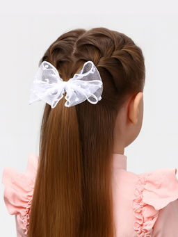 Цена за 6 шт. Бант для волос на резинке «Школьница», прозрачный в горошек, 10 см, белый