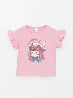 Bisiklet Yaka K?sa Kollu Bask?l? K?z Bebek Ti??rt