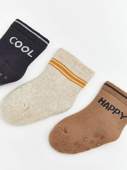 Bask?l? Erkek Bebek Soket ?orap 3l?