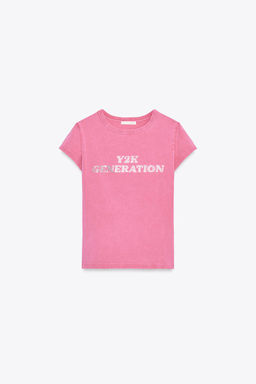WASHED-EFFECT RHINESTONE T-SHIRT