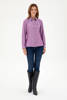 Женская фиолетовая базовая рубашка с длинным рукавом Неожиданная скидка в корзине - U.s. polo assn фото 4