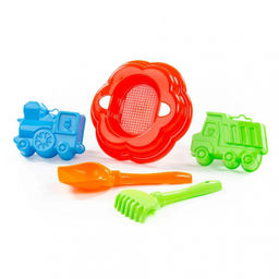 Набор детский №89 ( ситечко-цветок большое, лопатка №5, грабельки №5, формочки 2 шт.) арт. 7193