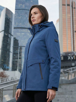 Ветровка женская софтшелл виндстоппер с капюшоном спортивная темно-синего цвета 9616_1TS - Valianly фото 79