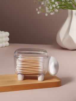 Органайзер для ватных палочек и дисков «Барашек», с крышкой, 12×7.5×8.5 см, прозрачный, белый