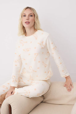 Ekru Tavsan Desenli Polar Orme Pijama Tak?m? THMAW26PT00085