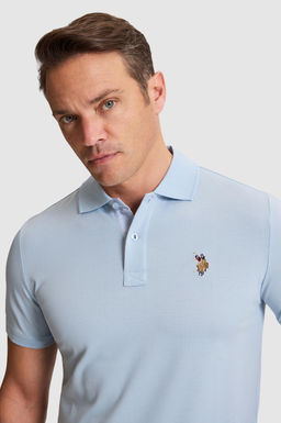 Erkek A__k Mavi Regular Fit Polo Yaka Basic Ti__rt