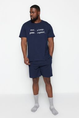 TRENDYOL MAN Buyuk Beden Lacivert Regular Fit Rahat Slogan Bask?l? Orme Sortlu Pijama Tak?m? TMNSS23PT00013 - Trendyolmilla фото 13