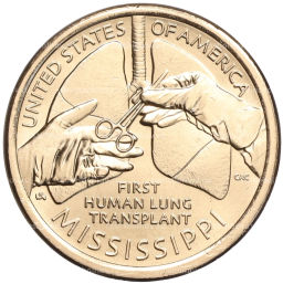 Монета 1 доллар 2023 года Р США Американские инновации  Первая трансплантация легких человеку