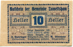 Банкнота 10 геллеров 1920 года Австрия Тумельсхат (нотгельд)