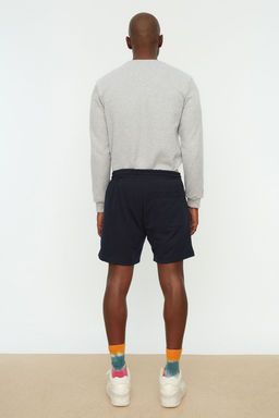 Lacivert Regular/Normal Kesim K?sa Boy PU Etiketli Lastik Belli Bagc?kl? Sort TMNSS22SR0403