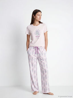 Bisiklet Yaka Bask?l? Kad?n Pijama Tak?m?