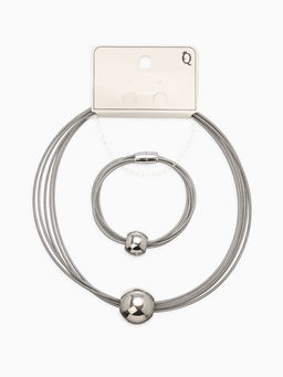 Набор 2 предмета: колье, браслет Бусина на нитях, цвет серебро