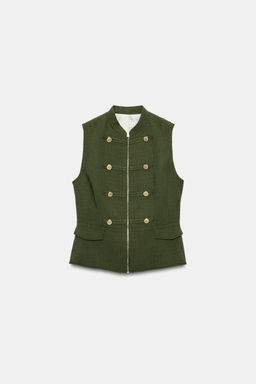 CHALECO ALAMARES CREMALLERA / Khaki oscuro - Zara фото 6