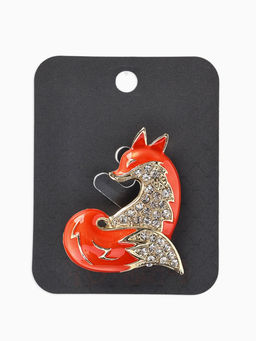 Брошь «Лиса» хитрая, стразы, цвет оранжево-белый в золоте