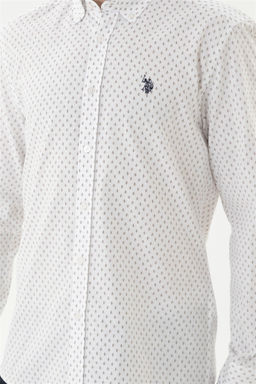 Мужская бежевая белая рубашка с принтом - U.s. polo assn фото 6