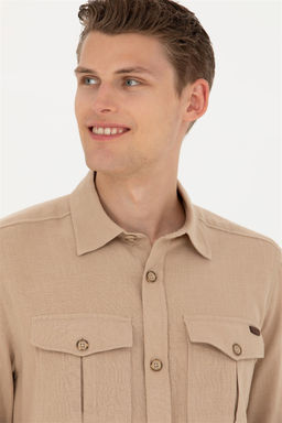 Мужская рубашка песочного цвета с длинным рукавом - U.s. polo assn фото 9