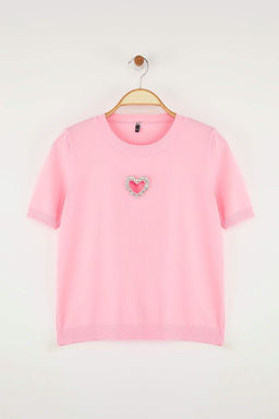 Trendyolmilla Ekru Kalp Cut Out/Pencere Detayl? Tasl? Triko Bluz TWOSS25BZ00541